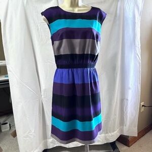 Ann Taylor LOFT Purple/Turquoise/Gray Striped Sleeveless Dress Size Small